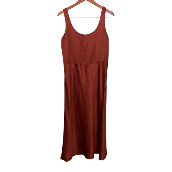 Vince Fitted Satin Midi Slip Dress US 10 Rust Burnt Orange Formal Party Glam - Picture 12 of 15